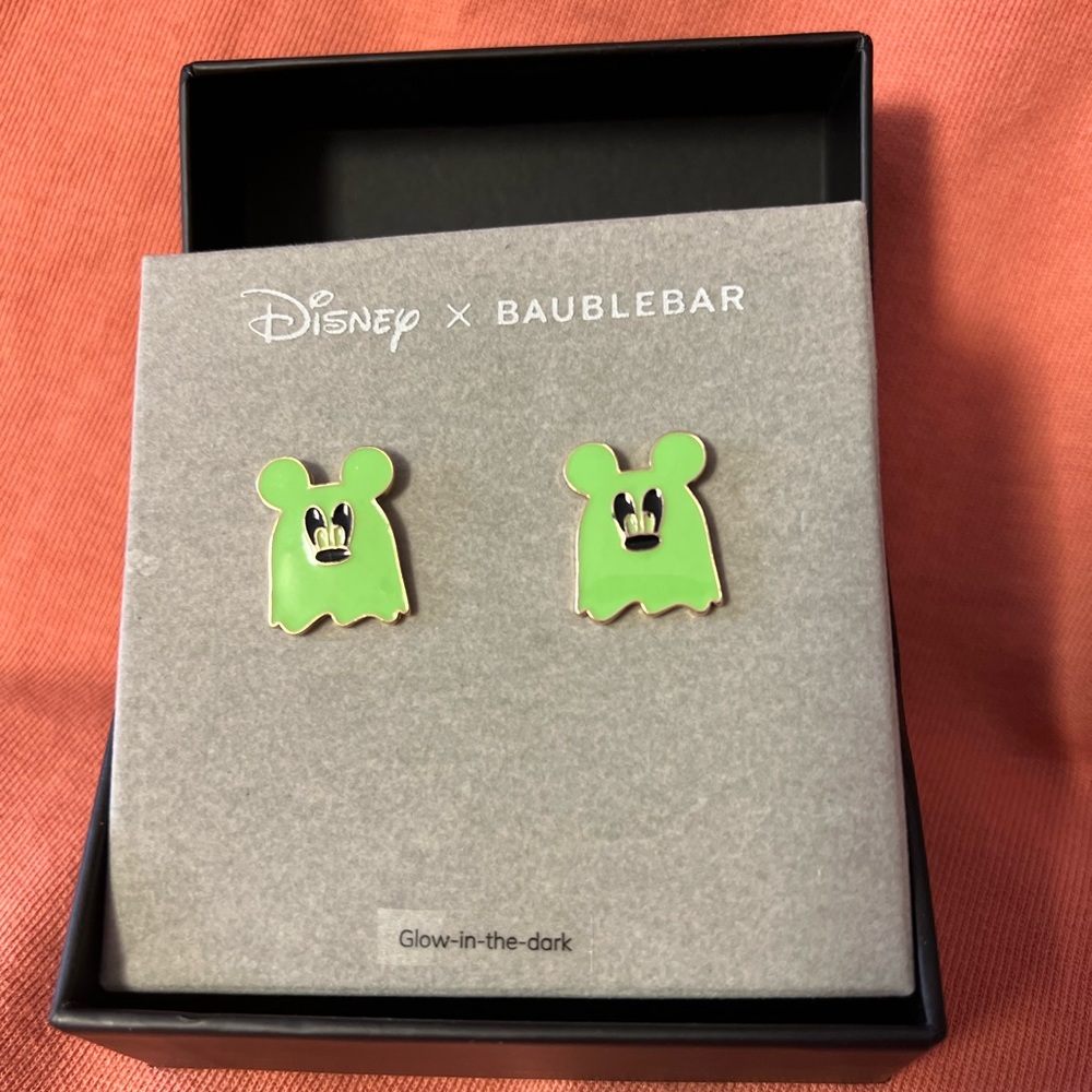 Disney X BaubleBar Mickey Mouse Ghost Stud Earrings Glow in the Dark Halloween